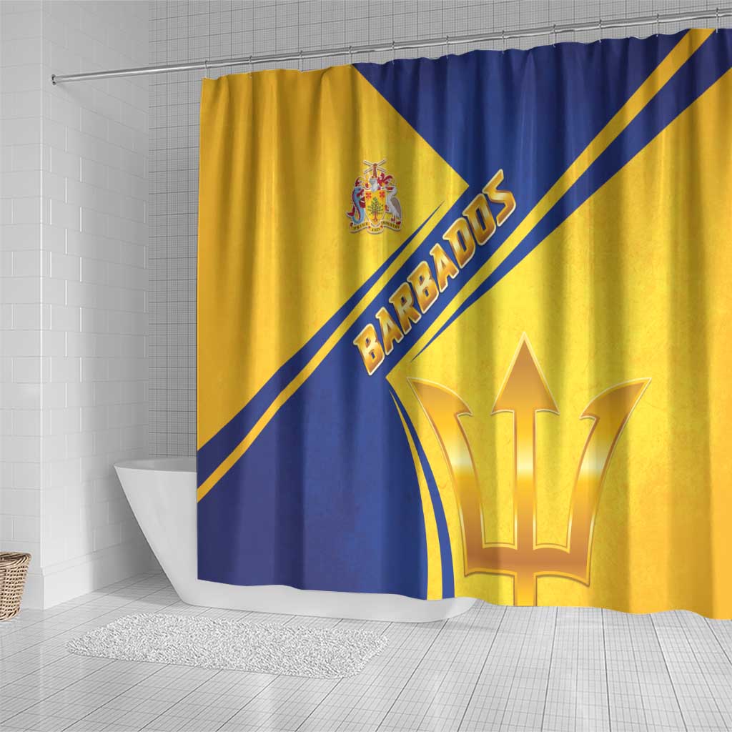 Barbados Gold Trident Shower Curtain With Coat Of Arms LT05