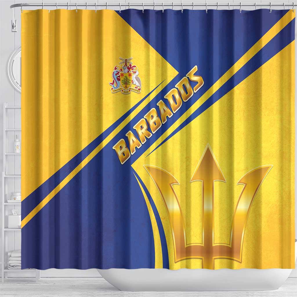 Barbados Gold Trident Shower Curtain With Coat Of Arms LT05