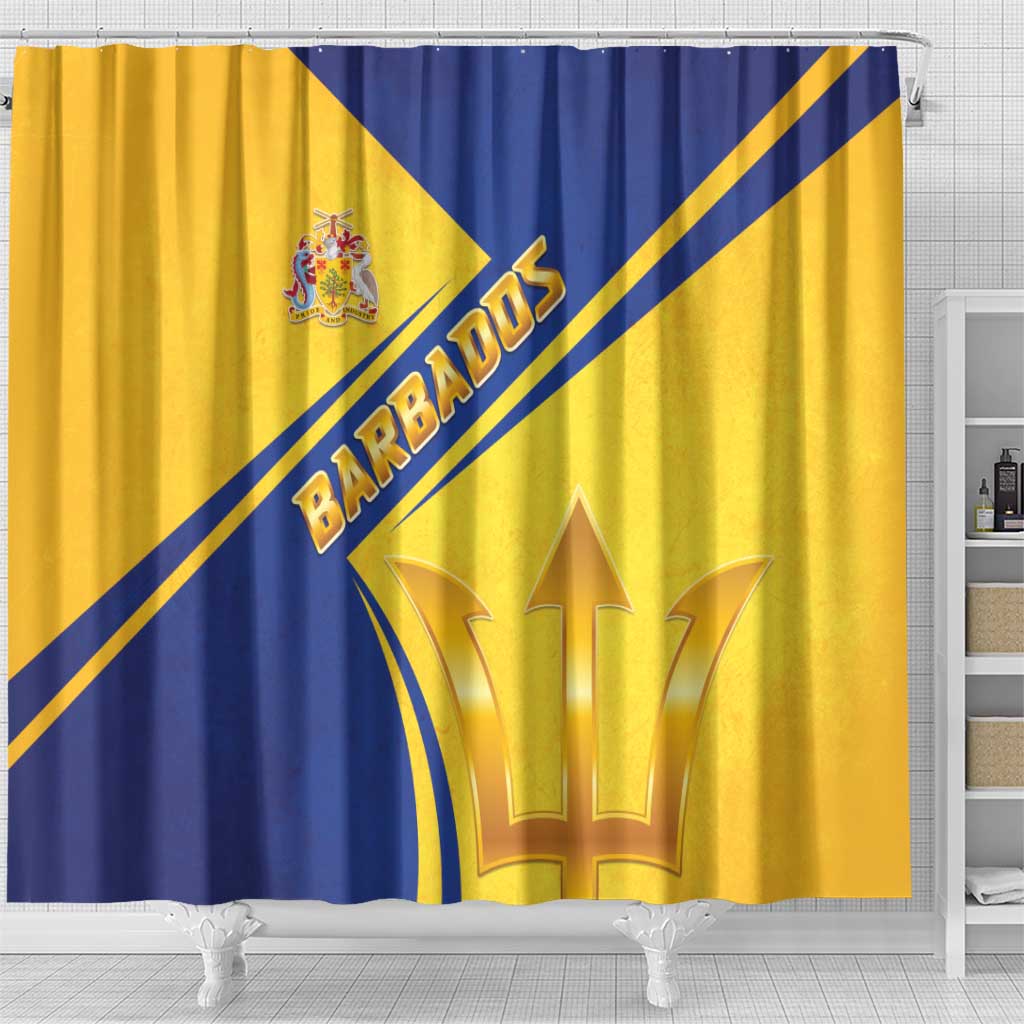 Barbados Gold Trident Shower Curtain With Coat Of Arms LT05