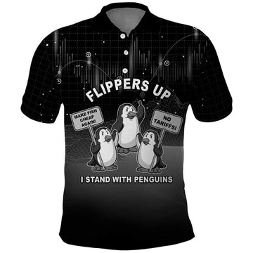 Funny Penguin Resist Polo Shirt Flippers Up I Stand With Penguins LT05