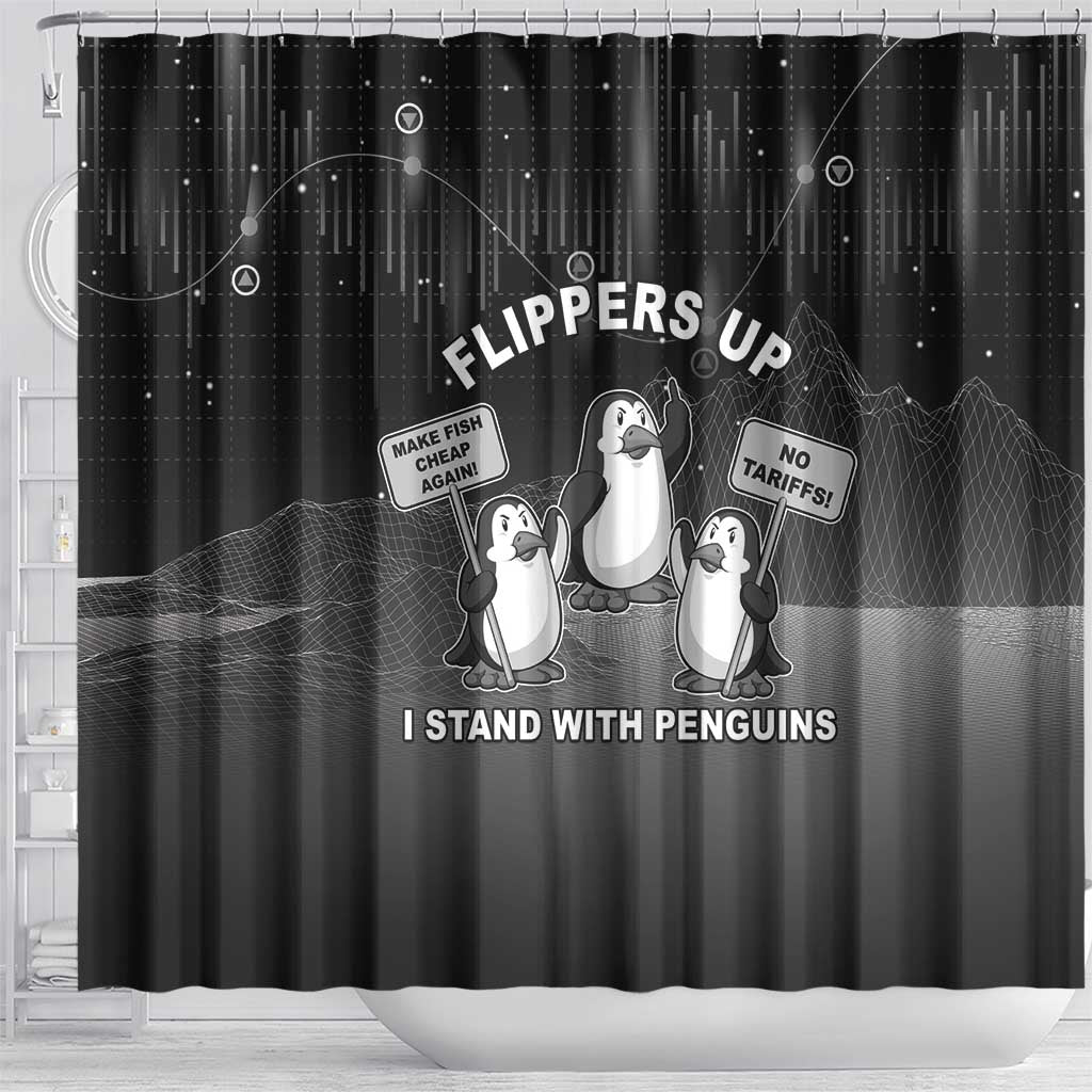 Funny Penguin Resist Shower Curtain Flippers Up I Stand With Penguins LT05