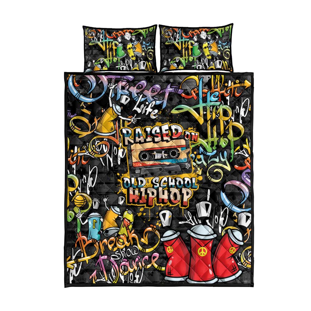 Raised On Hip Hop Quilt Bed Set Graffiti Art Style LT05