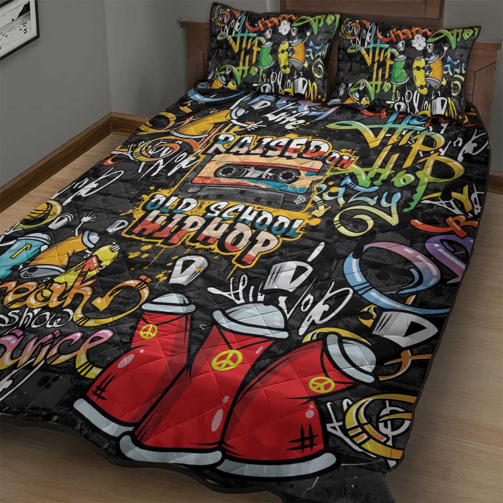 Raised On Hip Hop Quilt Bed Set Graffiti Art Style LT05