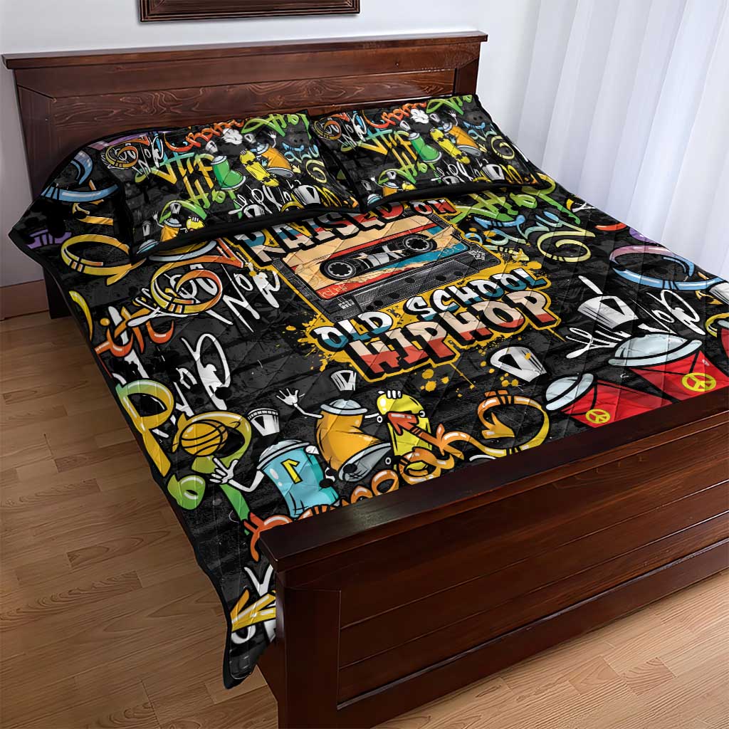 Raised On Hip Hop Quilt Bed Set Graffiti Art Style LT05