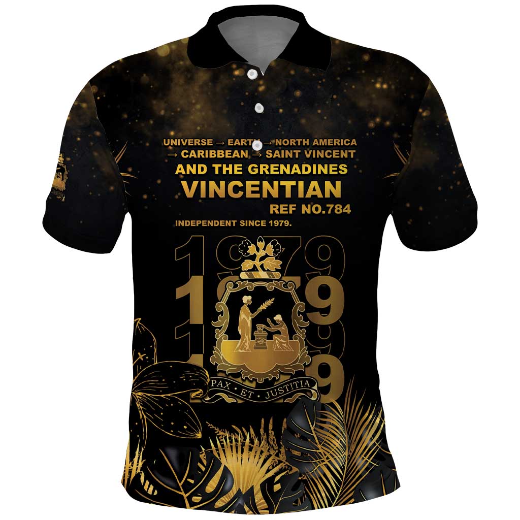 Saint Vincent And The Grenadines 1979 Polo Shirt Gold Tropical Leaves And Coat Of Arms LT05