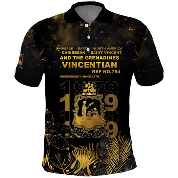 Saint Vincent And The Grenadines 1979 Polo Shirt Gold Tropical Leaves And Coat Of Arms LT05