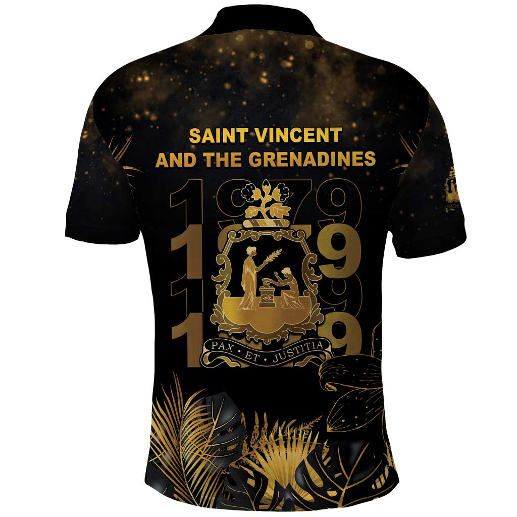 Saint Vincent And The Grenadines 1979 Polo Shirt Gold Tropical Leaves And Coat Of Arms LT05