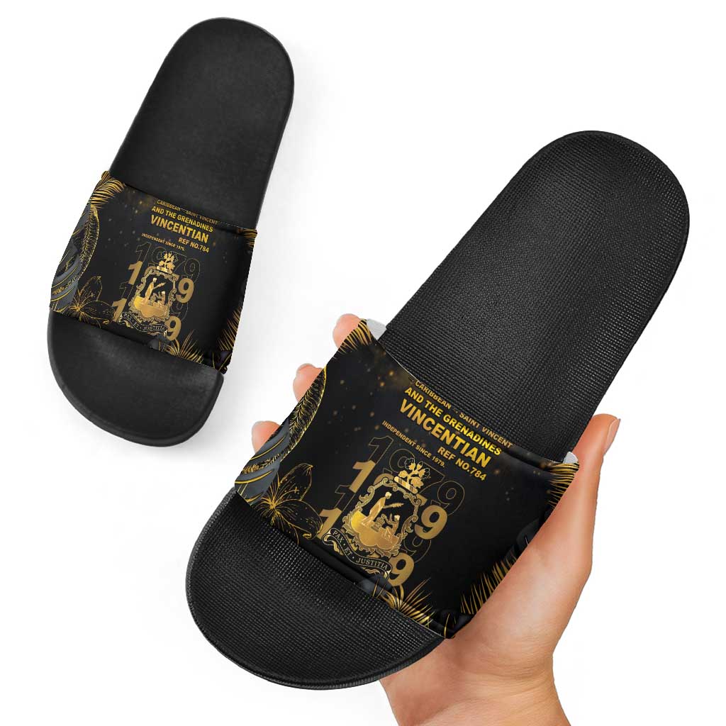 Saint Vincent And The Grenadines 1979 Slide Sandals Gold Tropical Leaves And Coat Of Arms LT05