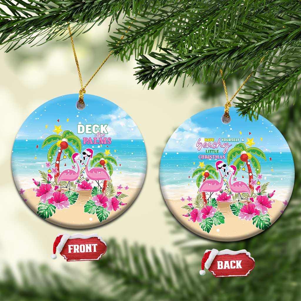 Hawaii Christmas Ceramic Ornament Deck The Palms Holiday Flamingos LT05