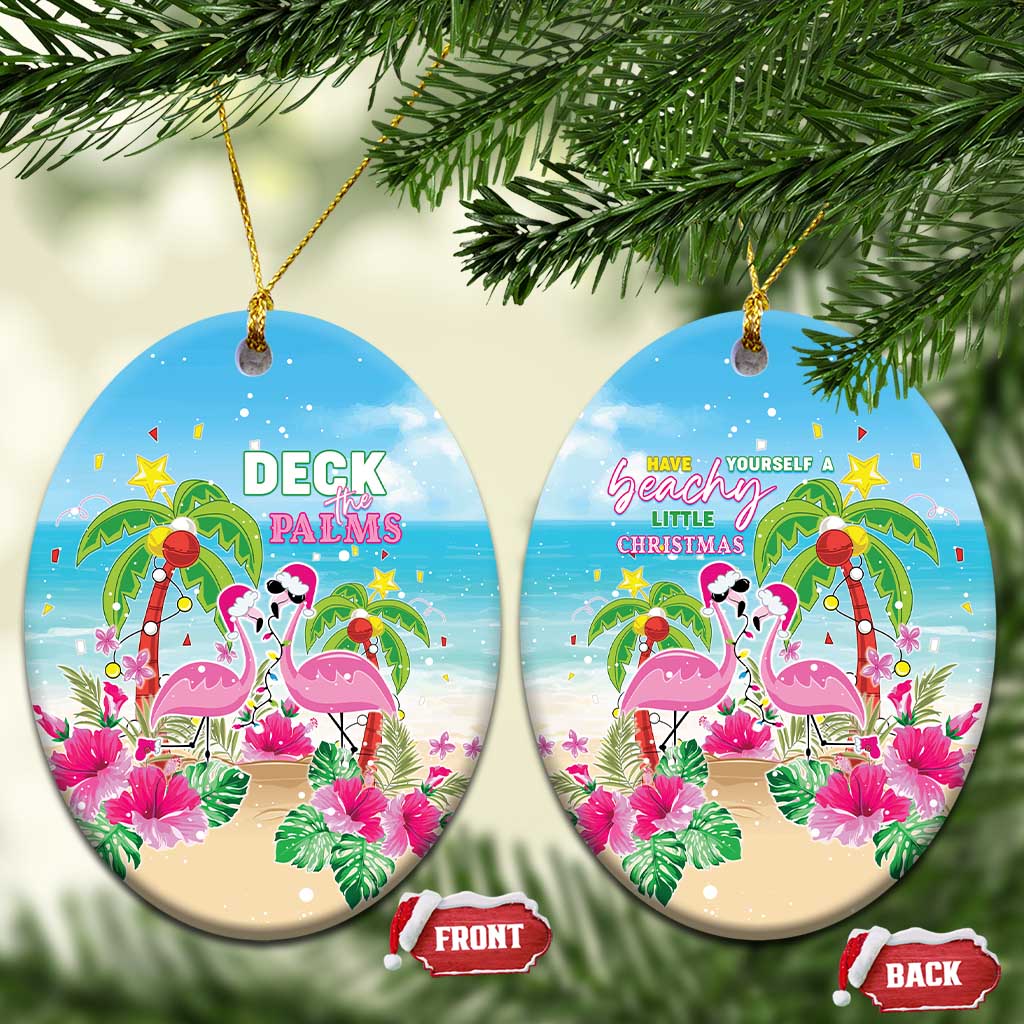 Hawaii Christmas Ceramic Ornament Deck The Palms Holiday Flamingos LT05