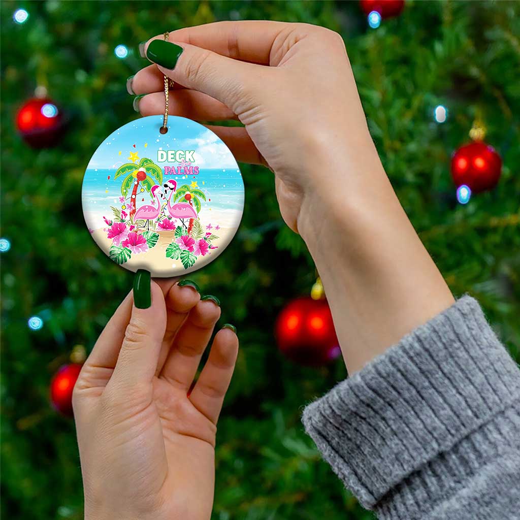 Hawaii Christmas Ceramic Ornament Deck The Palms Holiday Flamingos LT05