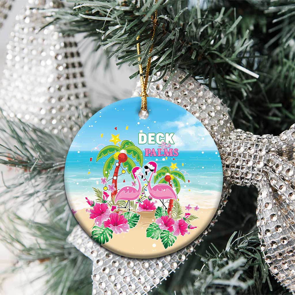 Hawaii Christmas Ceramic Ornament Deck The Palms Holiday Flamingos LT05