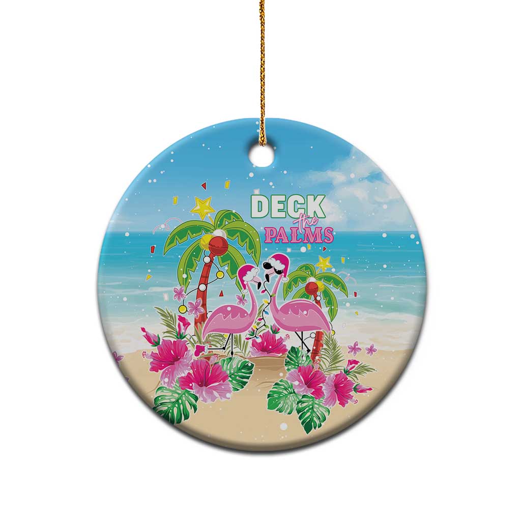 Hawaii Christmas Ceramic Ornament Deck The Palms Holiday Flamingos LT05