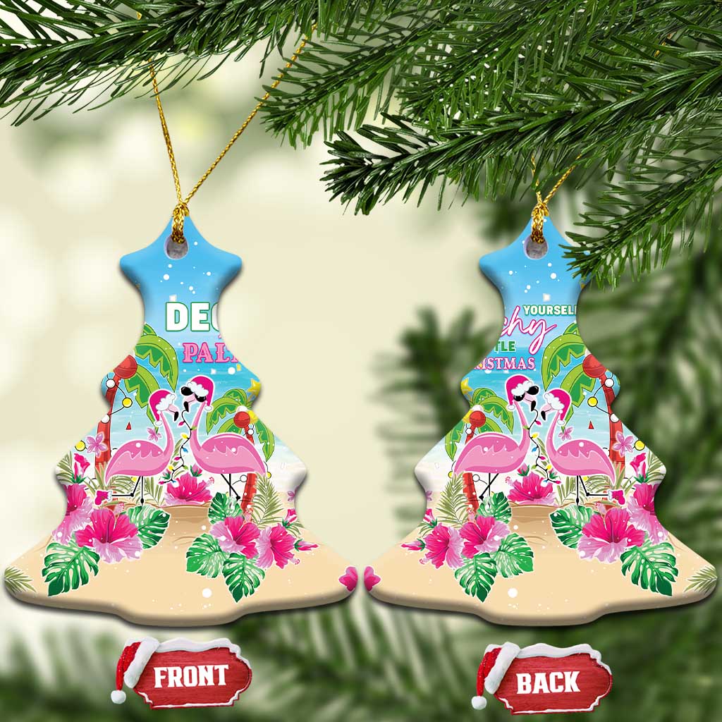 Hawaii Christmas Ceramic Ornament Deck The Palms Holiday Flamingos LT05