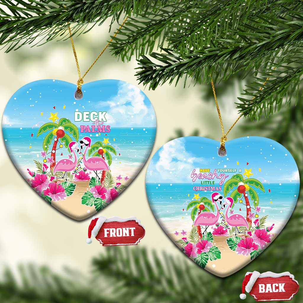 Hawaii Christmas Ceramic Ornament Deck The Palms Holiday Flamingos LT05