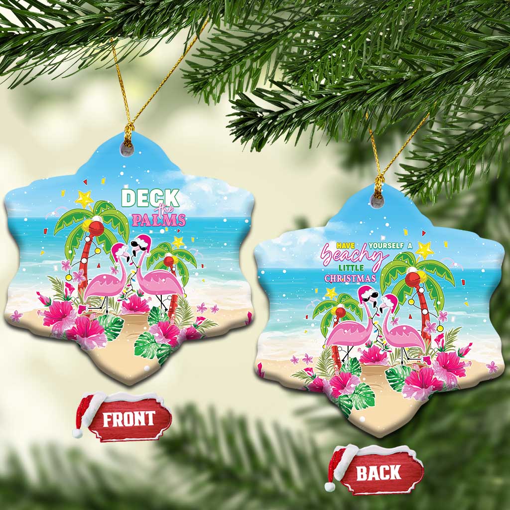 Hawaii Christmas Ceramic Ornament Deck The Palms Holiday Flamingos LT05