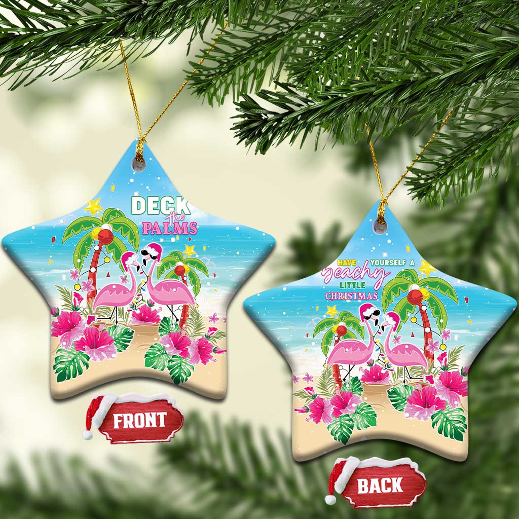Hawaii Christmas Ceramic Ornament Deck The Palms Holiday Flamingos LT05