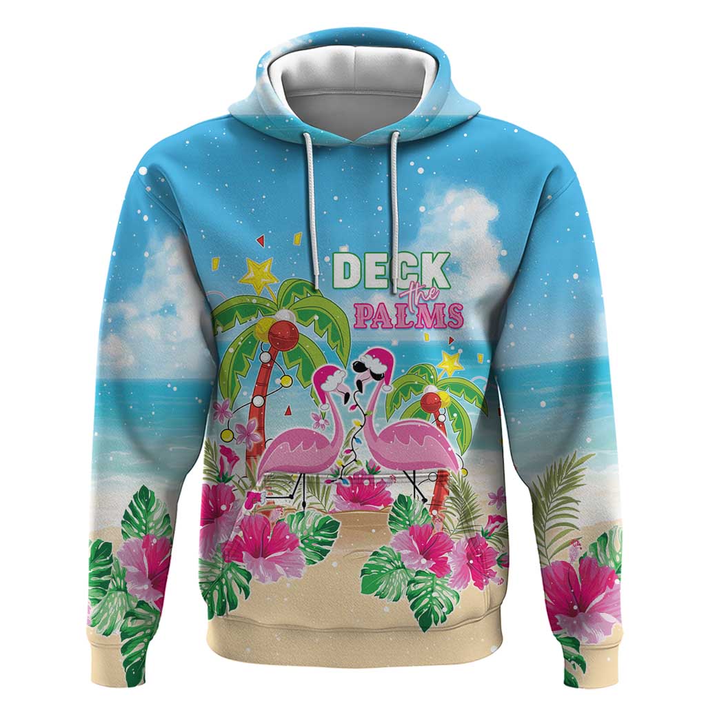 Hawaii Christmas Hoodie Deck The Palms Holiday Flamingos LT05