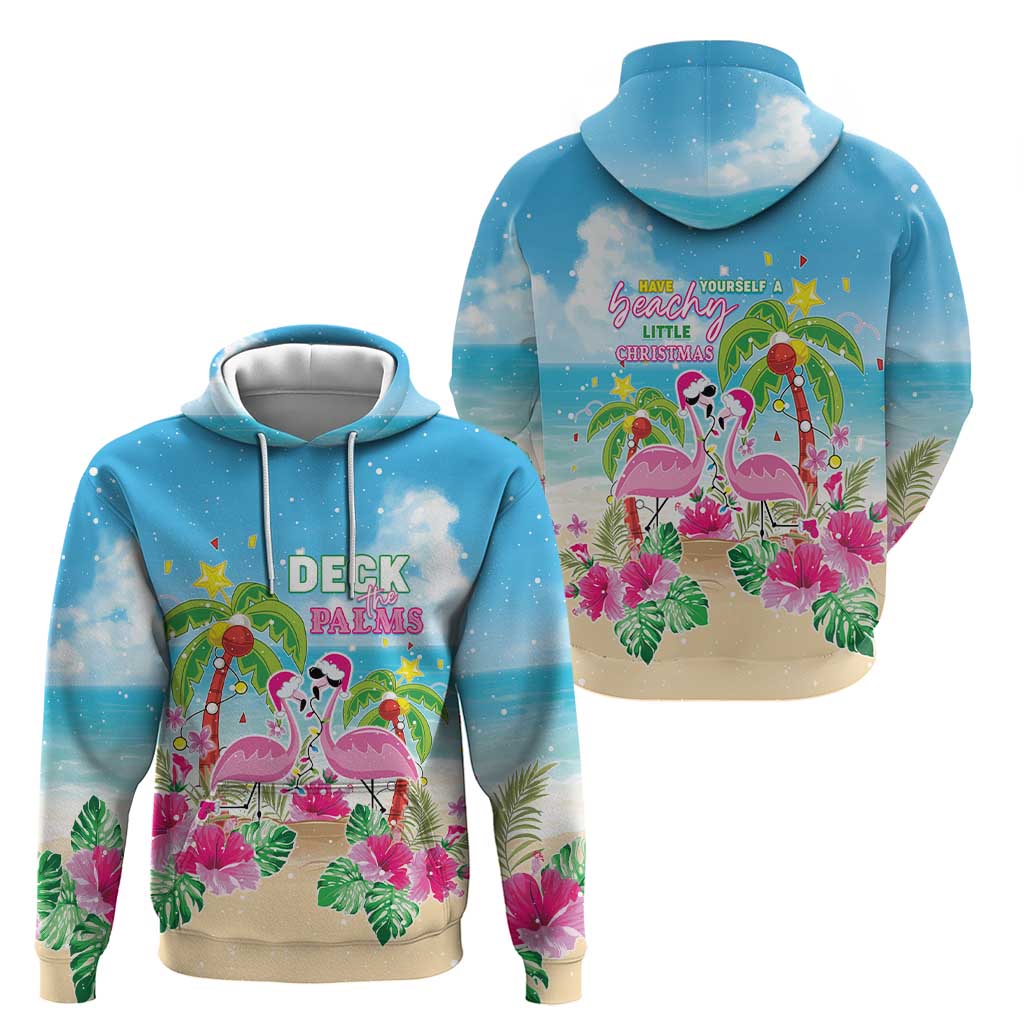 Hawaii Christmas Hoodie Deck The Palms Holiday Flamingos LT05