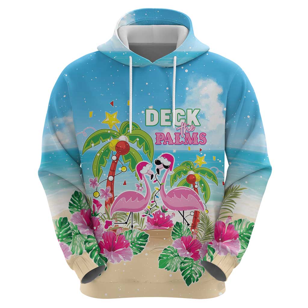 Hawaii Christmas Hoodie Deck The Palms Holiday Flamingos LT05