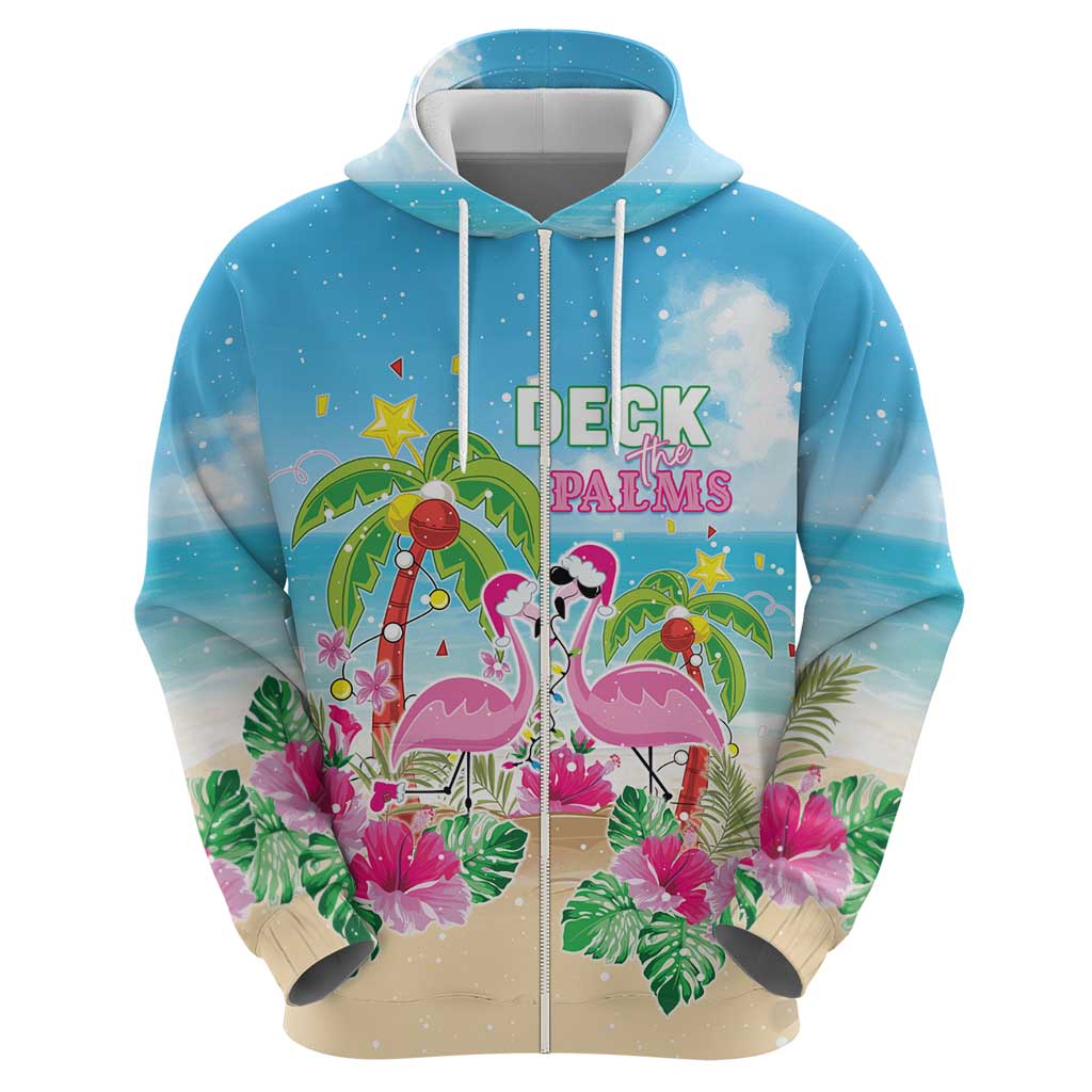 Hawaii Christmas Hoodie Deck The Palms Holiday Flamingos LT05