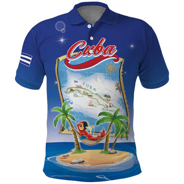 Cuba Polo Shirt Funny Macaw Decorative Map LT05