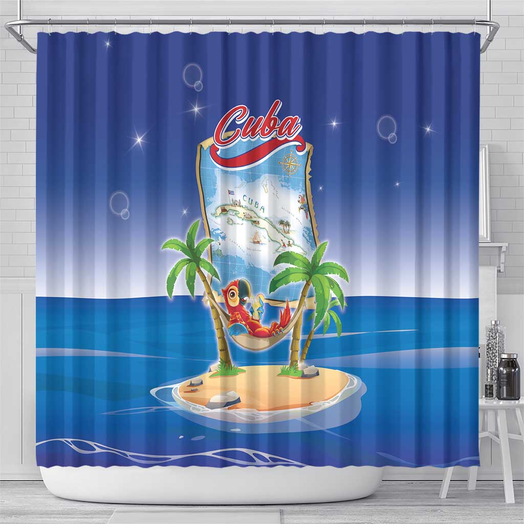 Cuba Shower Curtain Funny Macaw Decorative Map LT05