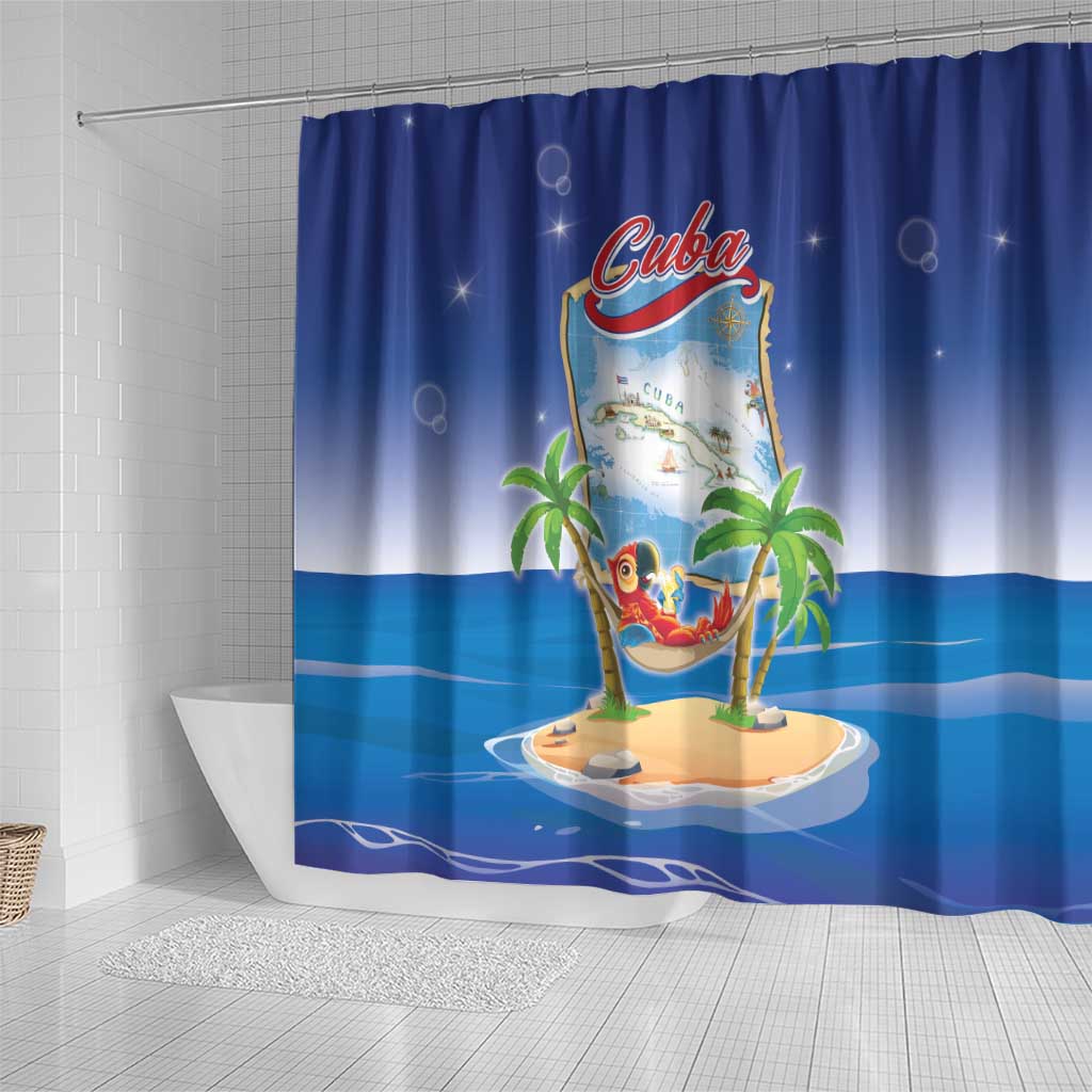 Cuba Shower Curtain Funny Macaw Decorative Map LT05