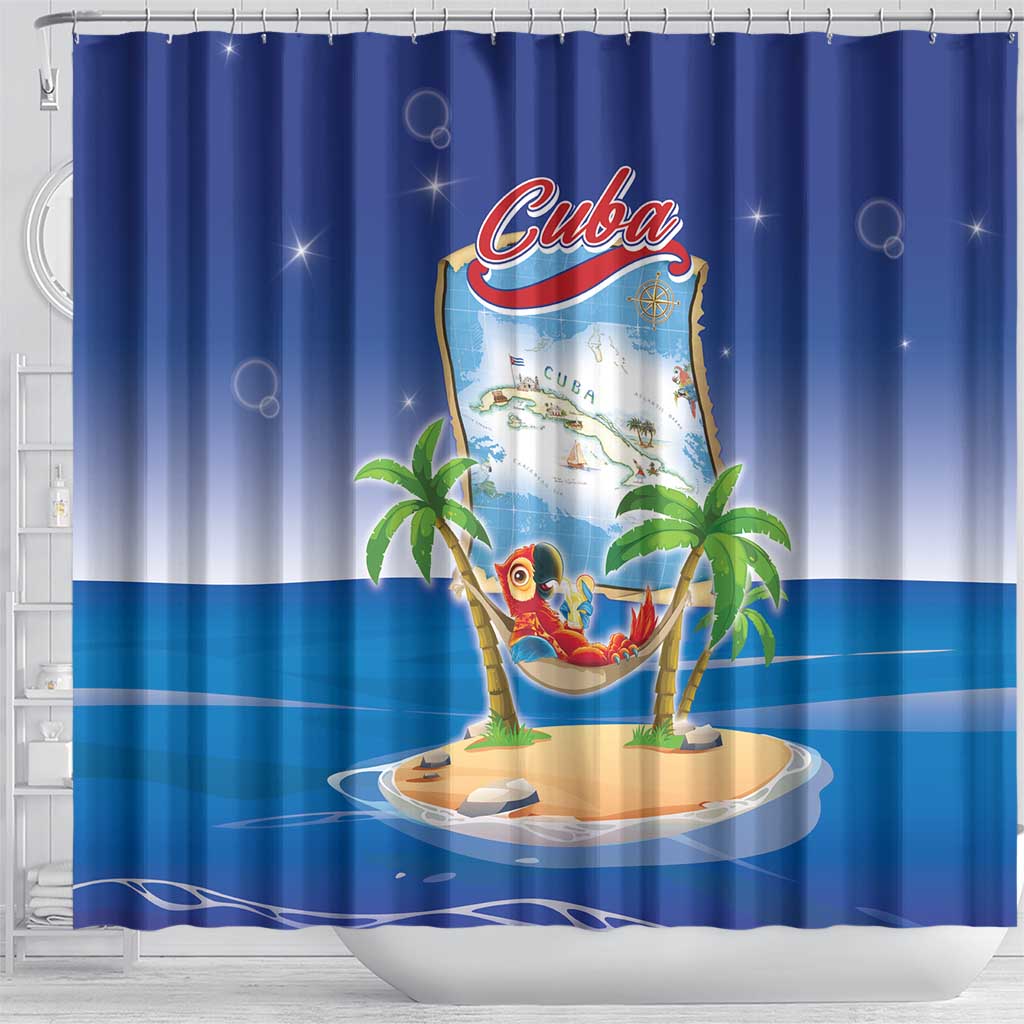 Cuba Shower Curtain Funny Macaw Decorative Map LT05
