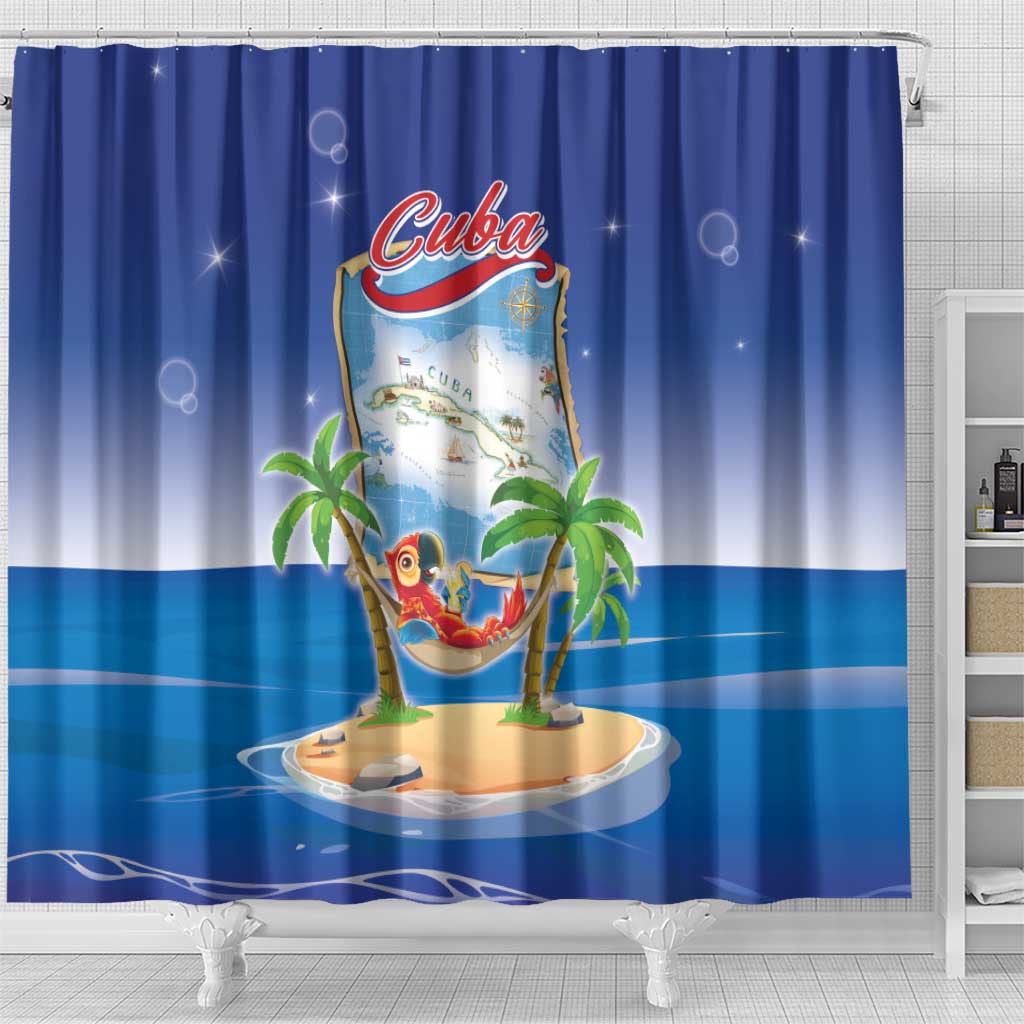 Cuba Shower Curtain Funny Macaw Decorative Map LT05