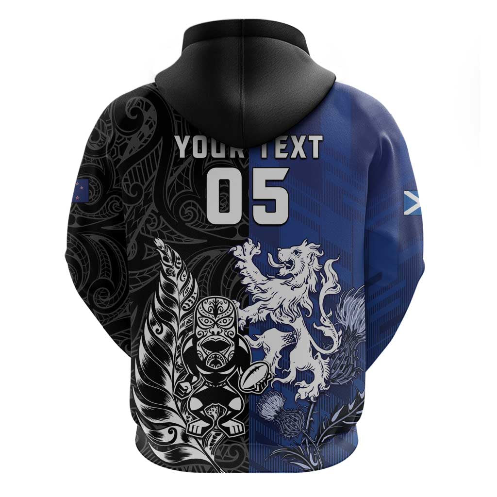 New Zealand And Scotland Rugby Custom Hoodie Maori Tiki With Thistle Together LT05