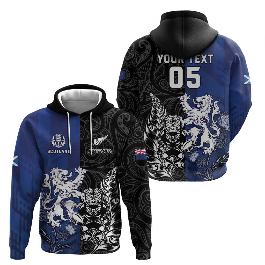 New Zealand And Scotland Rugby Custom Hoodie Maori Tiki With Thistle Together LT05