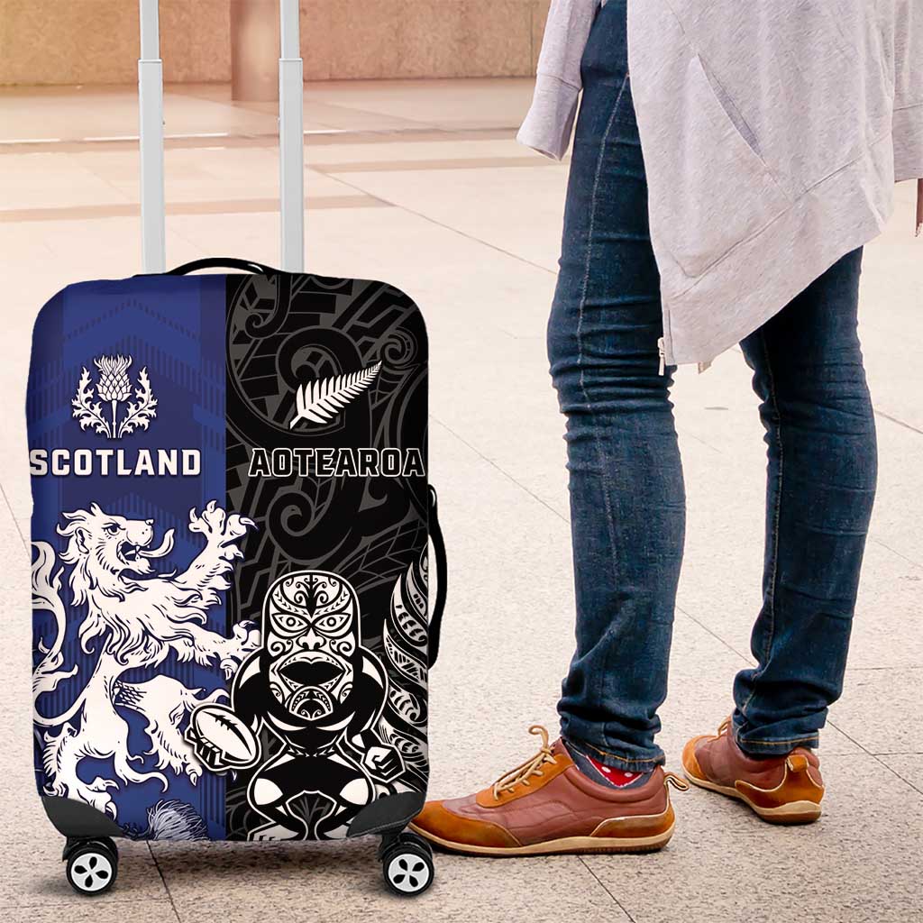 New Zealand And Scotland Rugby Luggage Cover Maori Tiki With Thistle Together LT05