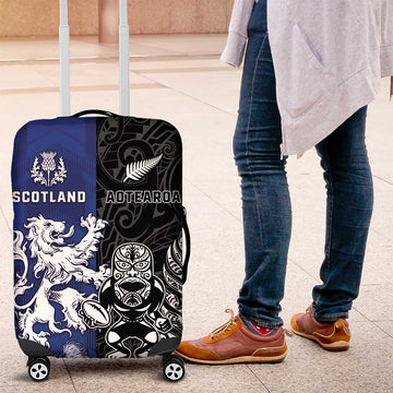 New Zealand And Scotland Rugby Luggage Cover Maori Tiki With Thistle Together LT05