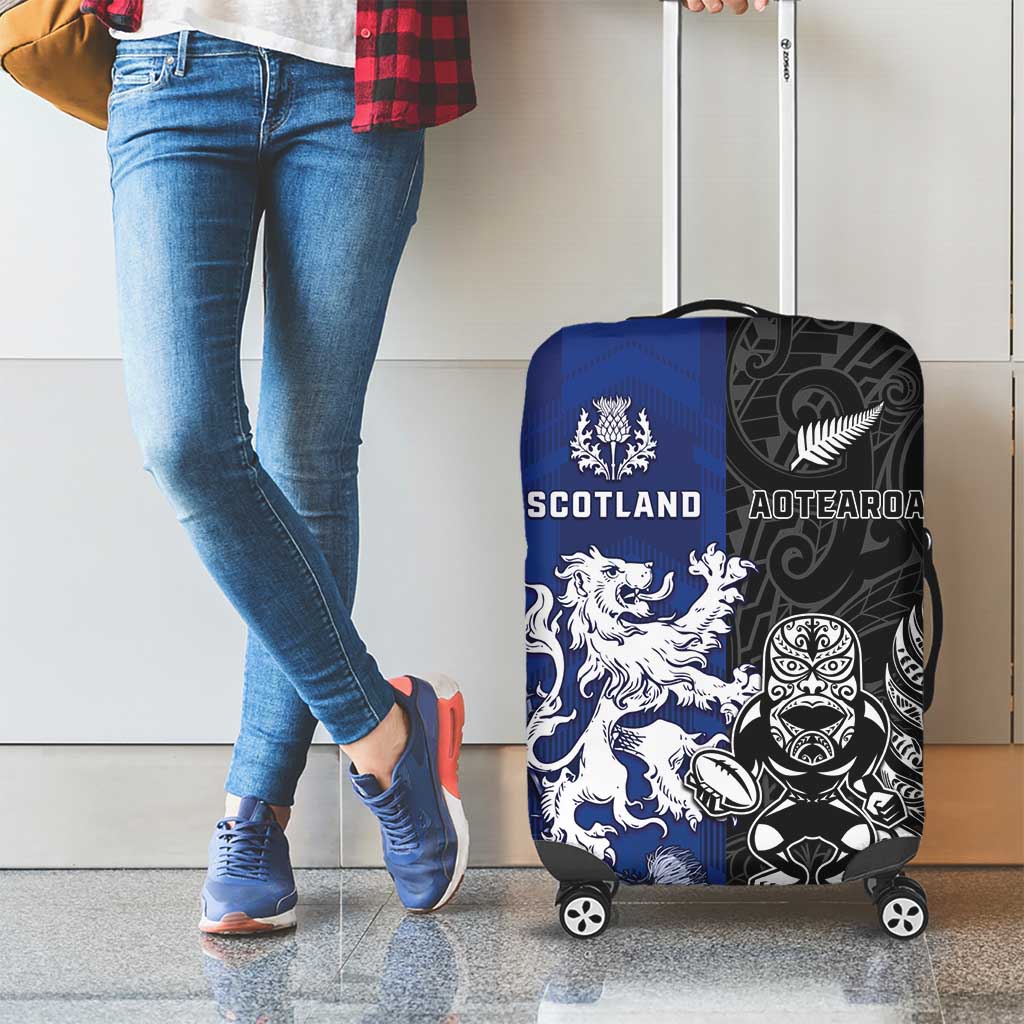 New Zealand And Scotland Rugby Luggage Cover Maori Tiki With Thistle Together LT05