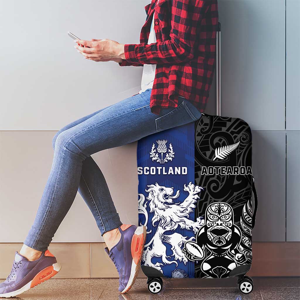 New Zealand And Scotland Rugby Luggage Cover Maori Tiki With Thistle Together LT05