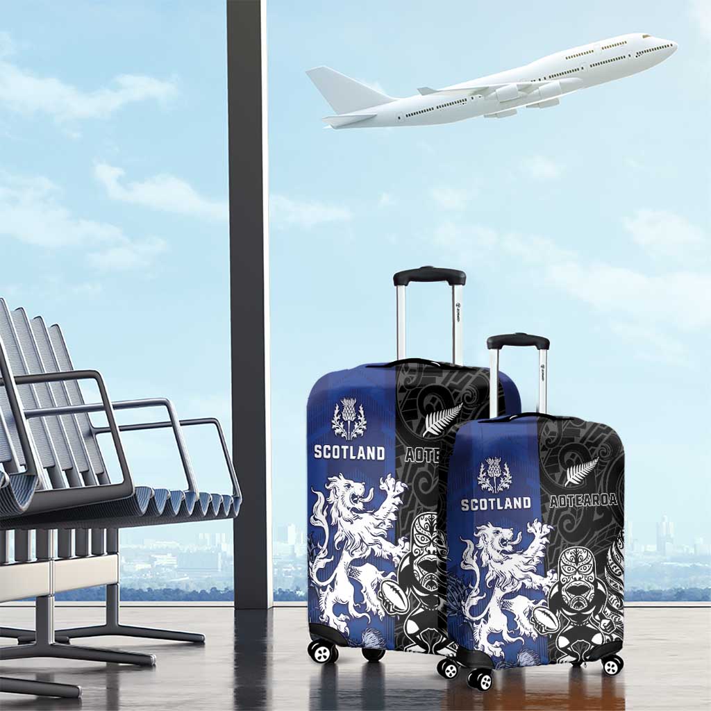 New Zealand And Scotland Rugby Luggage Cover Maori Tiki With Thistle Together LT05