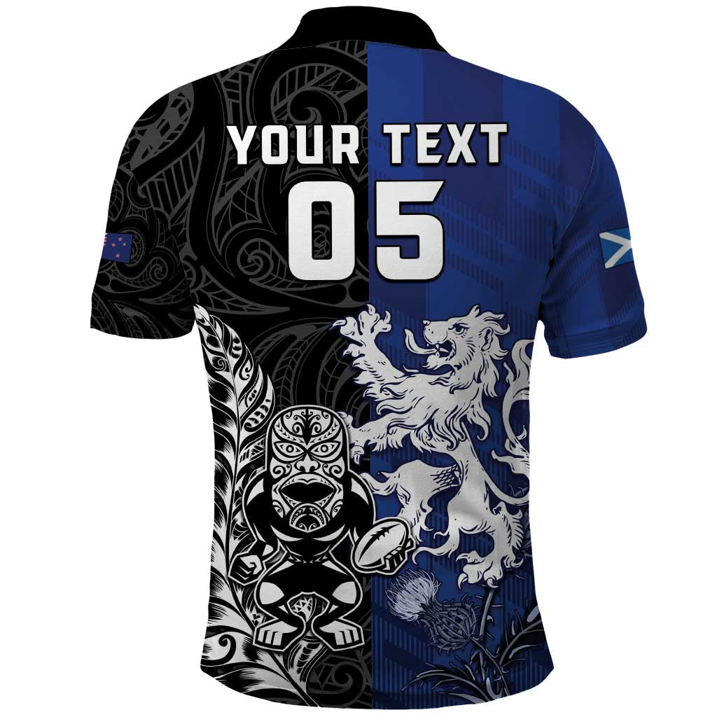New Zealand And Scotland Rugby Custom Polo Shirt Maori Tiki With Thistle Together LT05