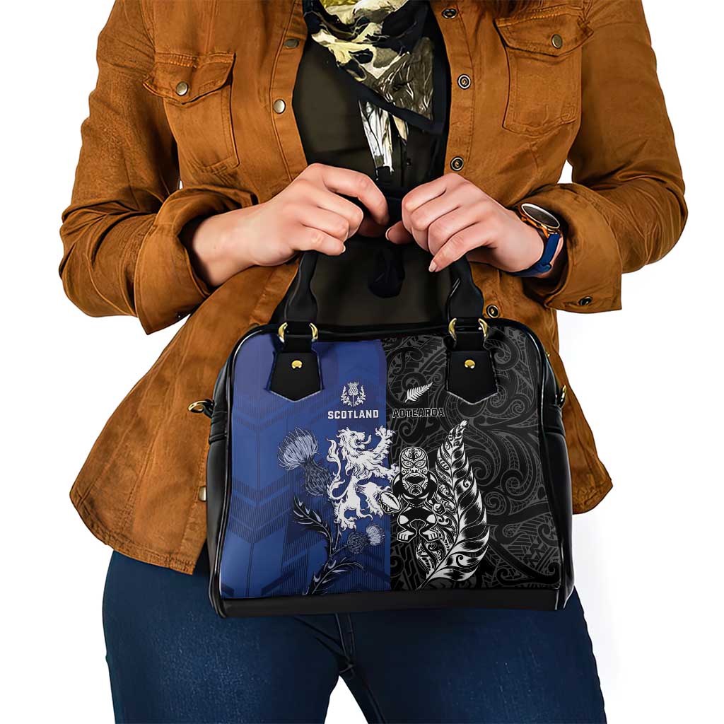 New Zealand And Scotland Rugby Shoulder Handbag Maori Tiki With Thistle Together LT05