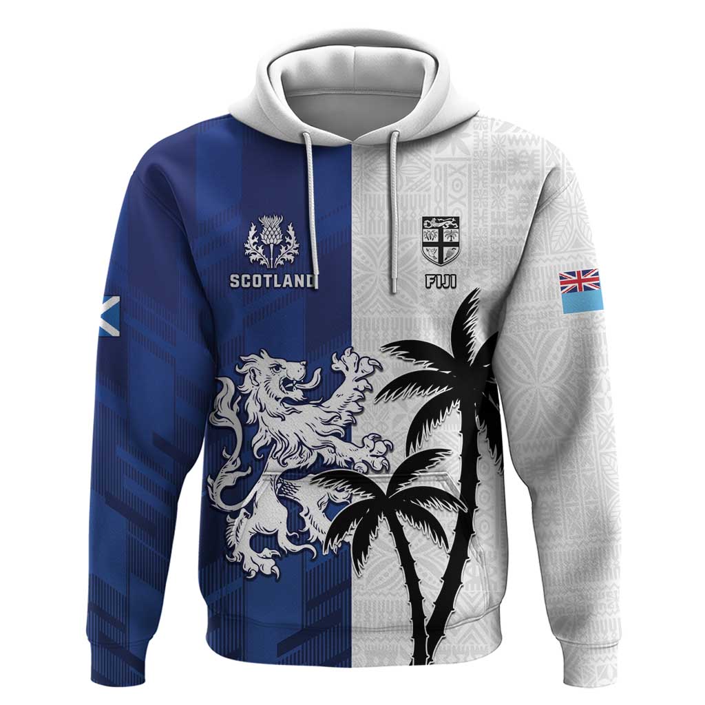 Fiji And Scotland Rugby Custom Hoodie Fijian Palm Tree With Thistle Together LT05