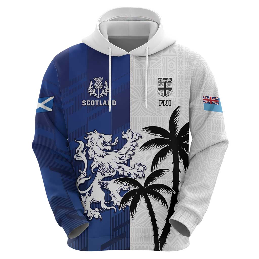Fiji And Scotland Rugby Custom Hoodie Fijian Palm Tree With Thistle Together LT05