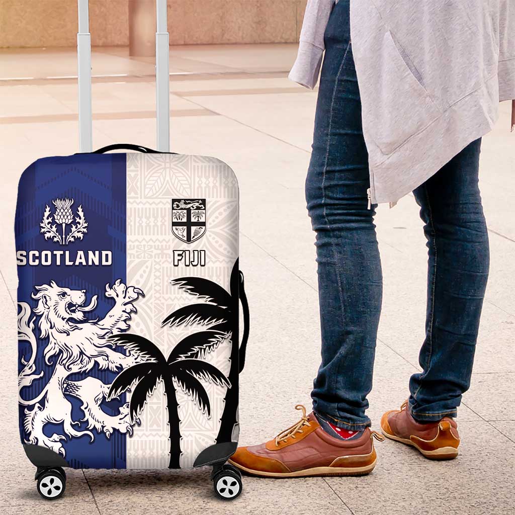 Fiji And Scotland Rugby Luggage Cover Fijian Palm Tree With Thistle Together LT05