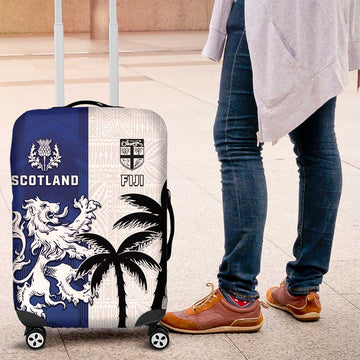 Fiji And Scotland Rugby Luggage Cover Fijian Palm Tree With Thistle Together LT05
