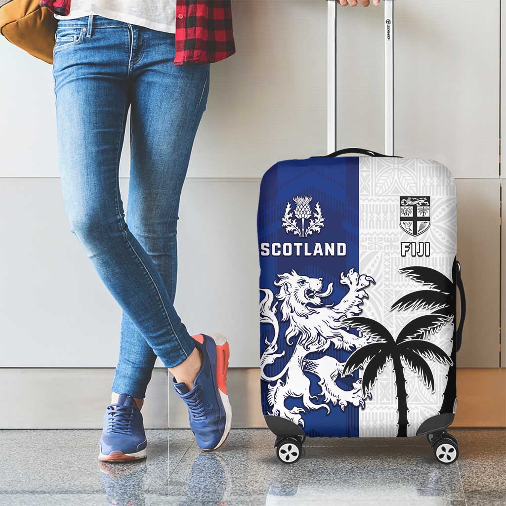 Fiji And Scotland Rugby Luggage Cover Fijian Palm Tree With Thistle Together LT05