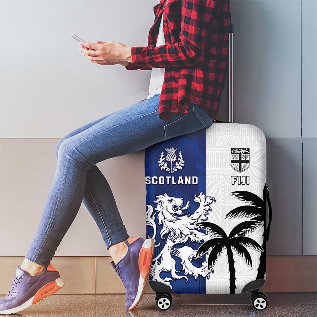 Fiji And Scotland Rugby Luggage Cover Fijian Palm Tree With Thistle Together LT05