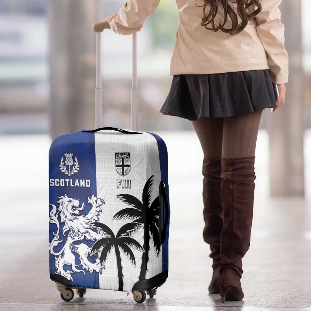 Fiji And Scotland Rugby Luggage Cover Fijian Palm Tree With Thistle Together LT05