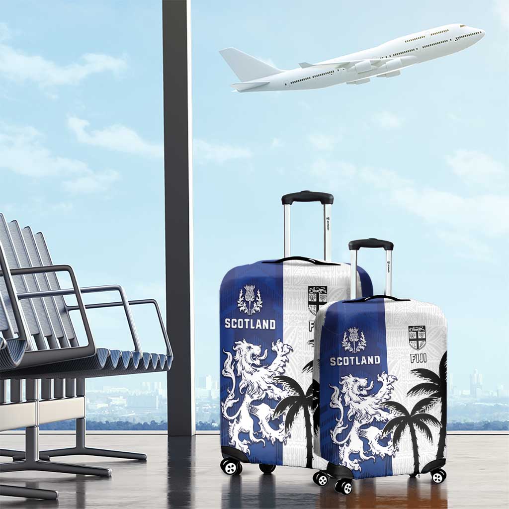Fiji And Scotland Rugby Luggage Cover Fijian Palm Tree With Thistle Together LT05