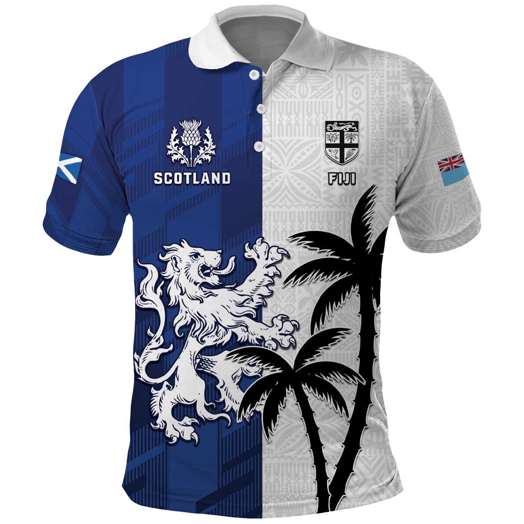 Fiji And Scotland Rugby Custom Polo Shirt Fijian Palm Tree With Thistle Together LT05