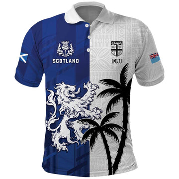 Fiji And Scotland Rugby Custom Polo Shirt Fijian Palm Tree With Thistle Together LT05