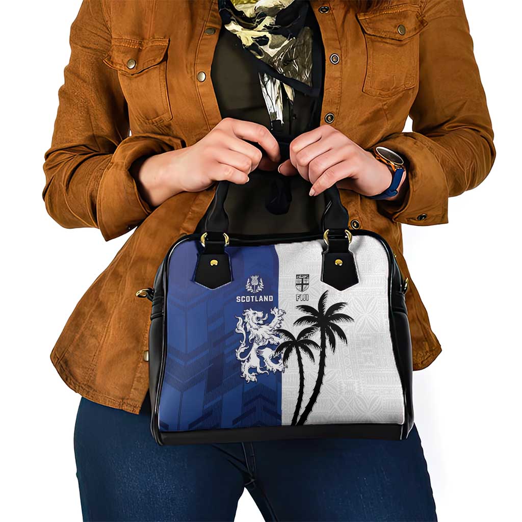 Fiji And Scotland Rugby Shoulder Handbag Fijian Palm Tree With Thistle Together LT05